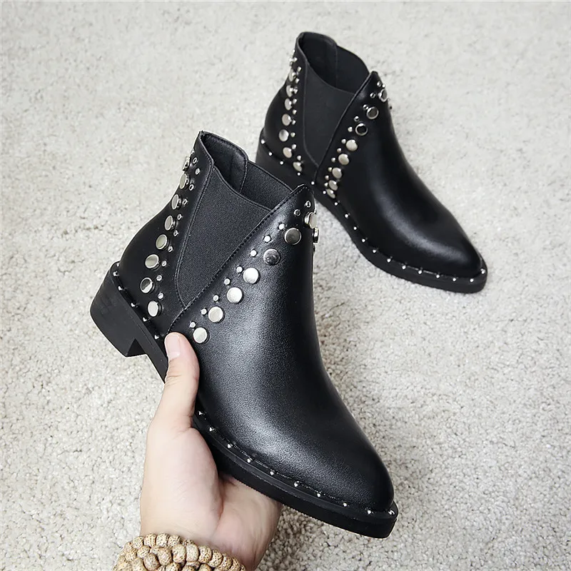 Botines con tachuelas para mujer, botas con tachuelas, de cuero, estilo