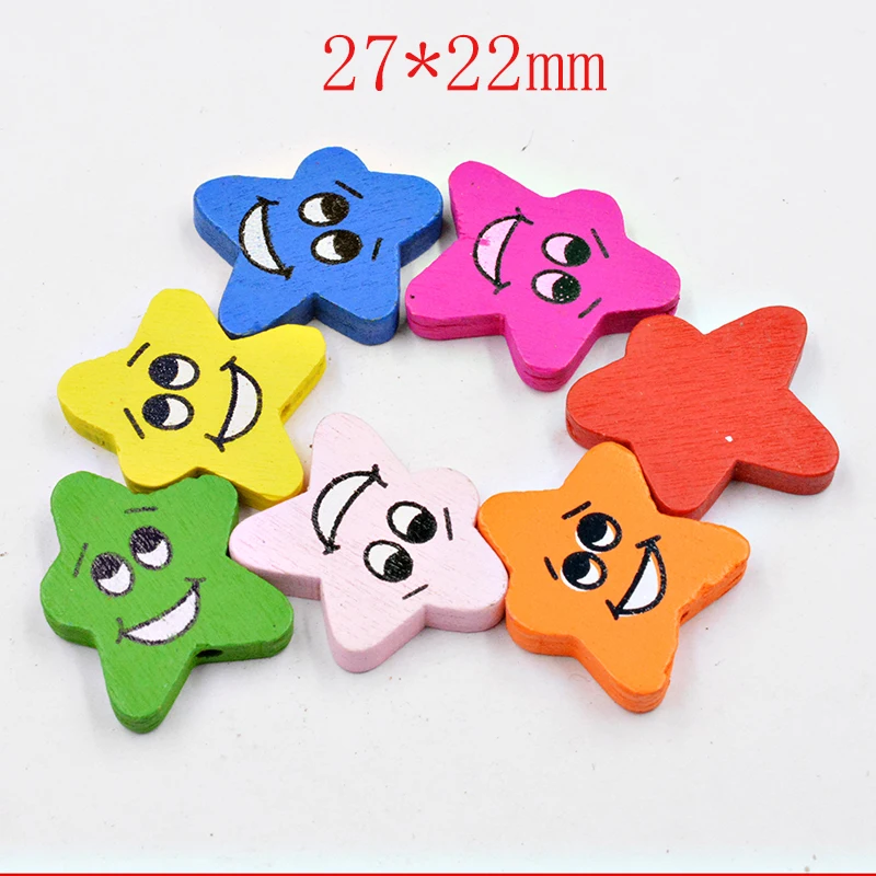 

FLTMRH Shape Wooden Beads For Jewelry Making DIY Crafts Kids Toys & Pacifier Clip Wooden Smiley Face Loose Beads