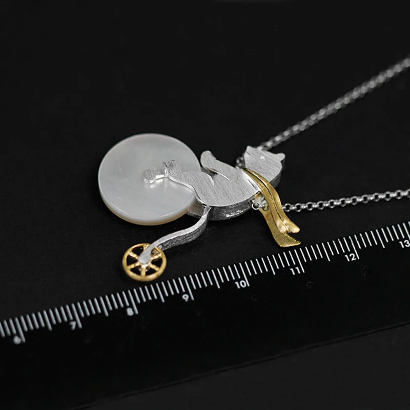 Lotus Fun Brand 925 Sterling Silver Pendant for Women Cute Bicycle Riding Bear Pendant without Chain Fine Jewelry Dropshipping