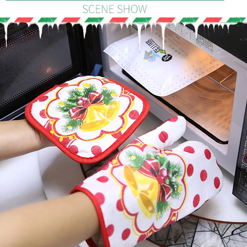 Рождественские перчатки для духовки с мультяшным принтом, изолированные Мягкие Рукавицы, теплоизоляционные прихватки, кухонные принадлежности для приготовления пищи