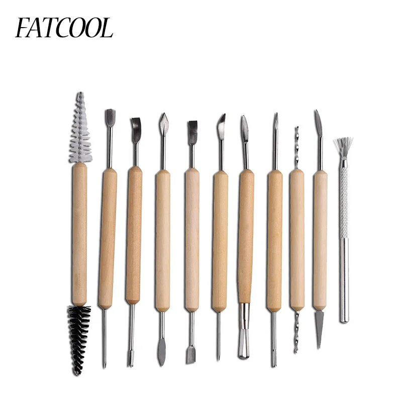 Hand Tool 11Pcs/Set Wax Carving clay Pottery Ceramic Tools Polymer Sculpture Craft Hobby DIY Stainless Steel head Wood handle