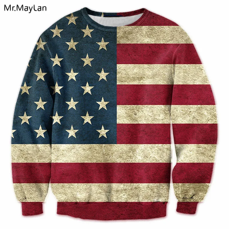 Повседневные 3D толстовки с принтом американского флага, хипстерские пуловеры с круглым вырезом и флагом США, мужской/женский Повседневный Спортивный костюм, куртка, Прямая поставка - Цвет: usa flag sweatshirt