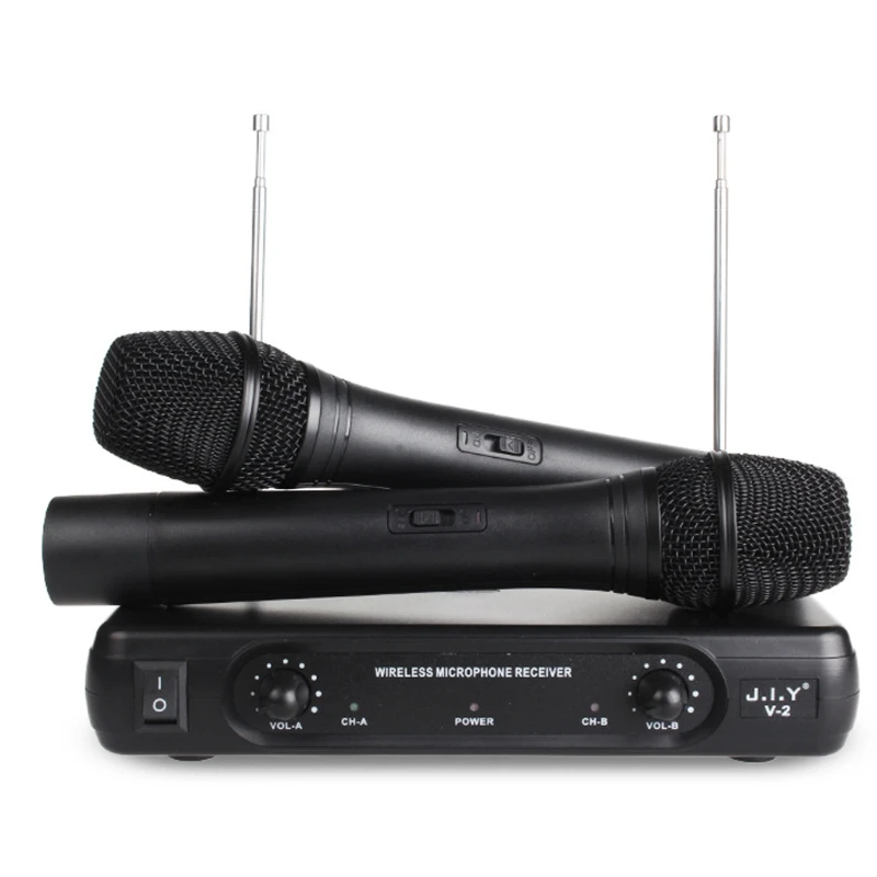 

Professional 2-Channel VHF Wireless Microphone System with Handheld Mics KTV Set