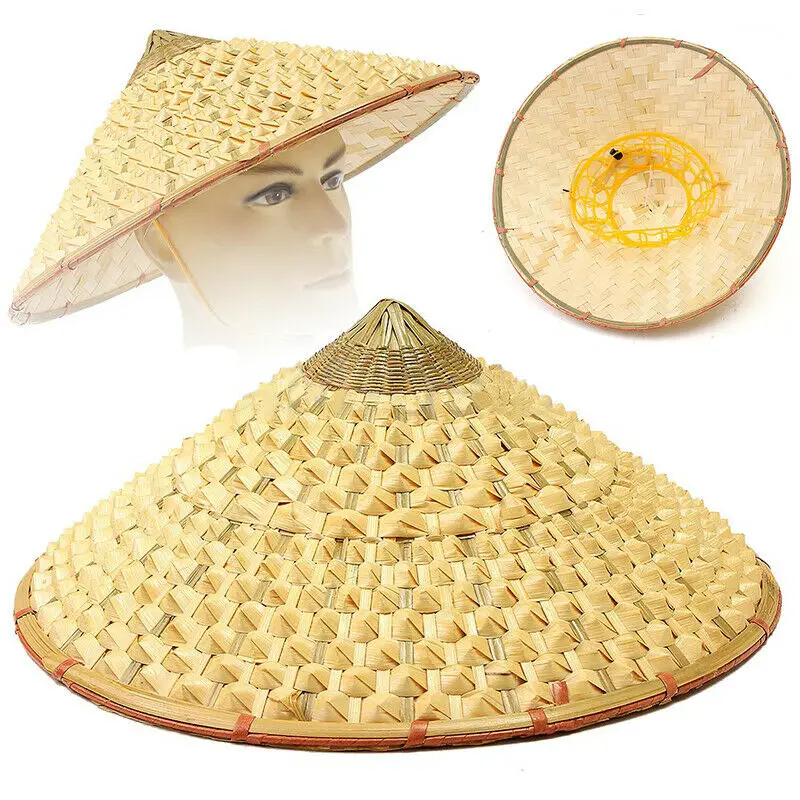 

Vietnamese Japanese Coolie Straw Bamboo Cone Sun Hat Garden Farmer Fishing