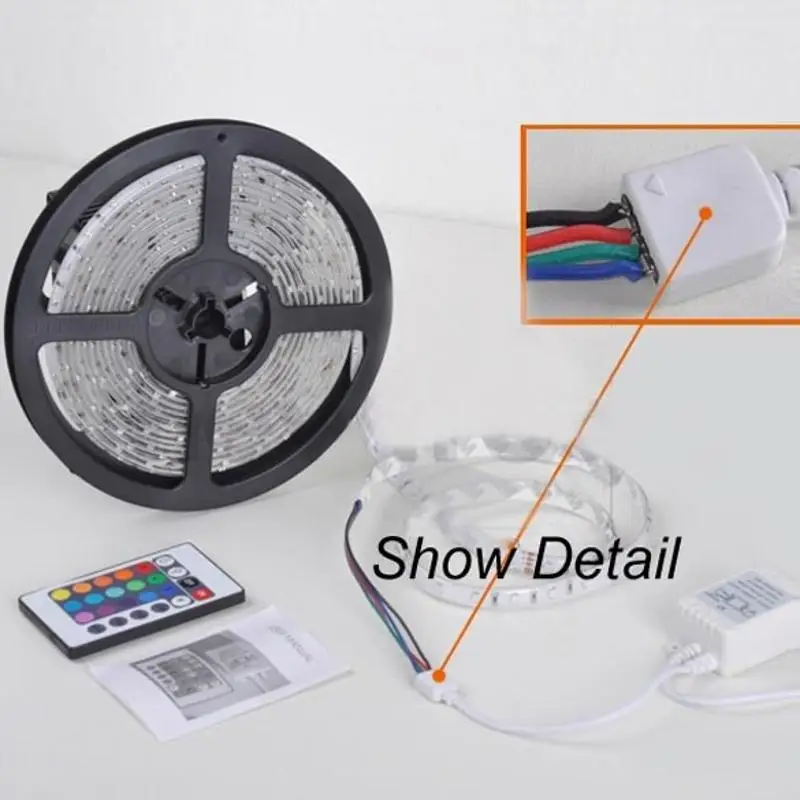 Новый 5 м RGB 3528 SMD 300 светодиодные полосы света водонепроницаемый 12 В + ключ пульт дистанционного управления