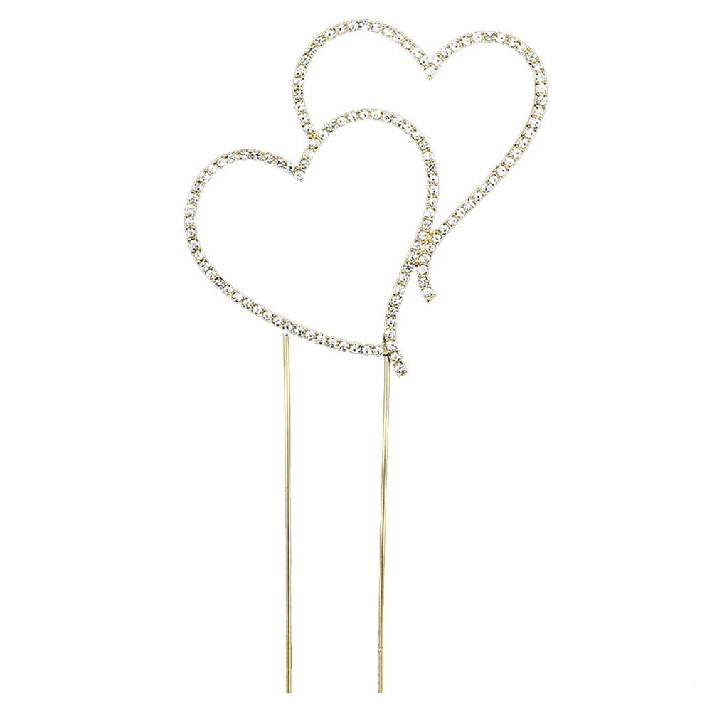 

Double-Heart Cake Topper Rhinestone Monogram Decoration Cupcake Toppers For Birthday Wedding 1Pc Gold Style-3