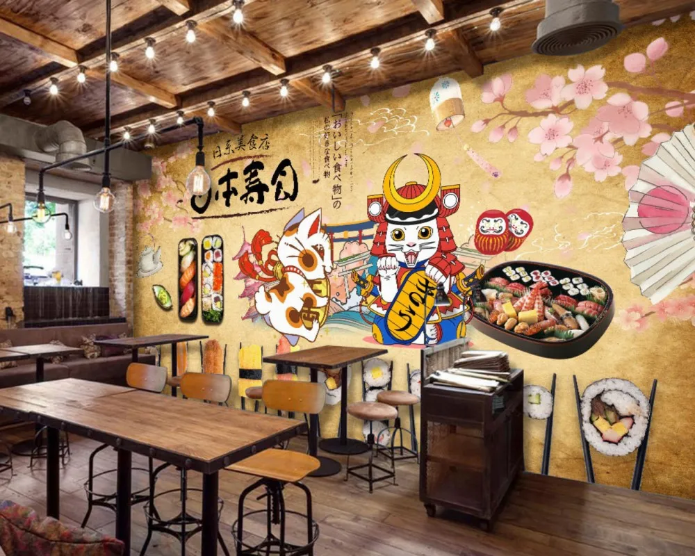 Free Shipping Japanese Sushi Restaurant Wallpaper Custom Food
