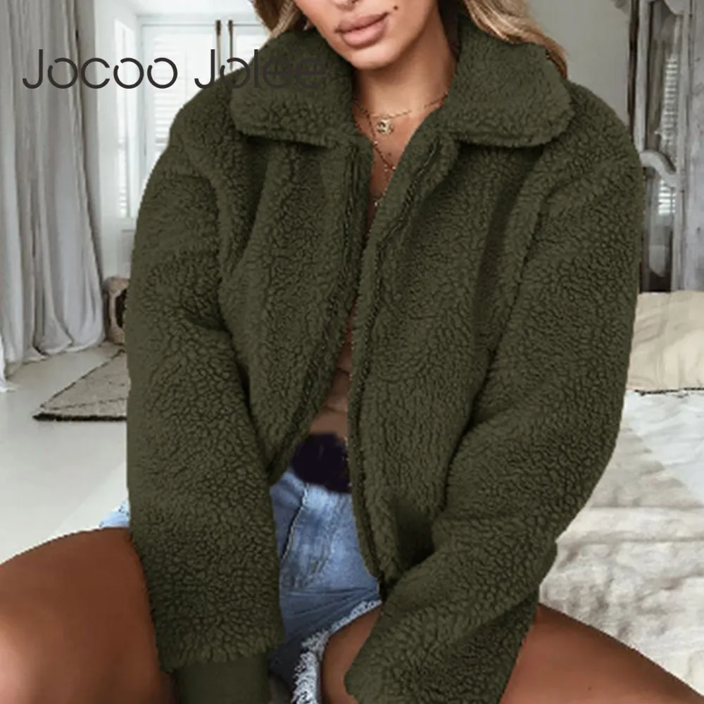 

Elegant Faux Fur Coat Women 2019 Autumn Winter Thick Warm Soft Fleece Jacket Pocket Zipper Outerwear Overcoat Bear Teddy coat