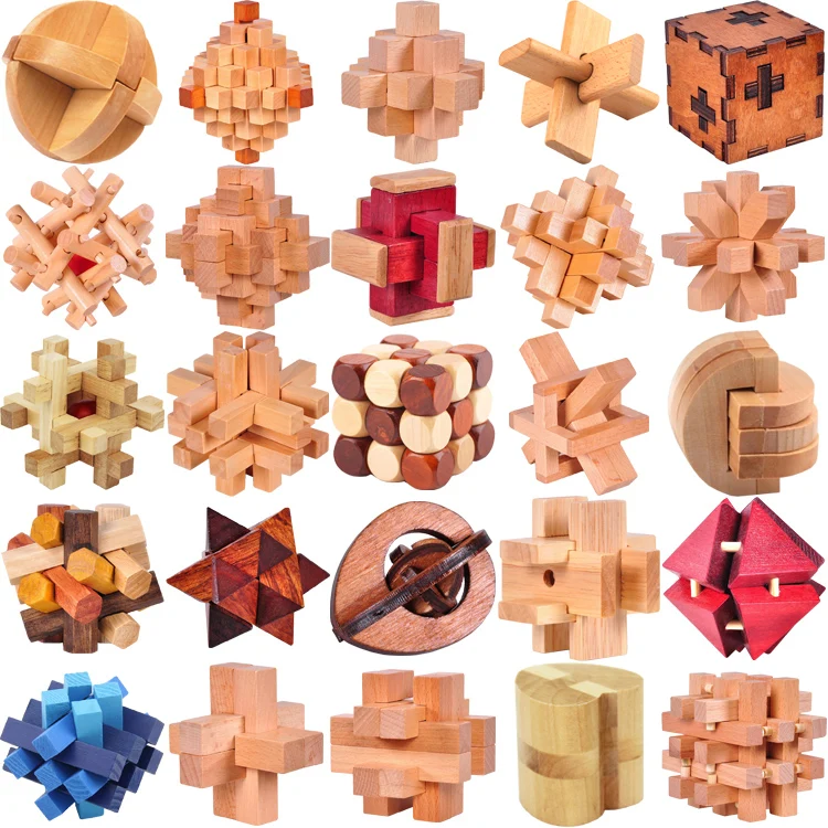 Classic IQ Wooden Puzzle Mind Brain Teasers Burr Puzzles Game font b Toys b font for