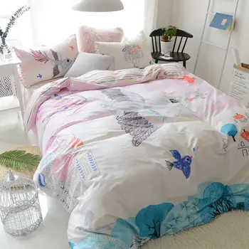 

Cute character bed set teen child kid,twin full queen cotton cartoon bird castle home textile flat sheet pillow case duvet cover