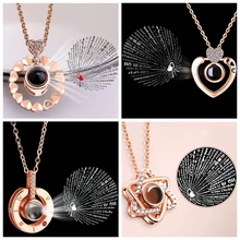 Dropshipping novo ouro rosa 100 idiomas eu amo você pingente de projeção colar romântico amor memória casamento colar