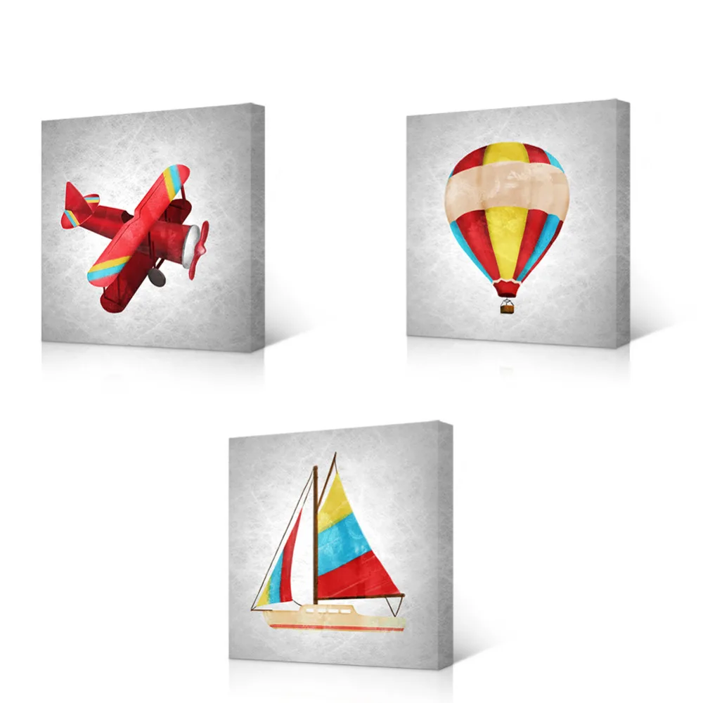 

Visual Art Decor Deer Colorful Airplane Sailboat Hot Air Balloon Painting Art Print on Canvas Plane Pictures Baby Room Decor