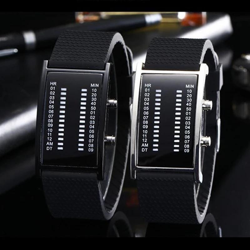 Бренд Tada, уникальные Бинарные светодиодные часы, модный мост, Прямоугольная форма, синий светильник, силиконовые мужские цифровые часы, montre homme
