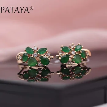 

PATAYA Multi-Colored Green Natural Zirconia Earrings 585 Rose Gold RU Hot Exclusive Design Jewelry Women Water Drop Earrings