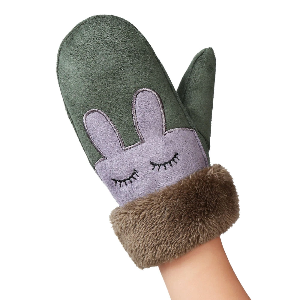 Детские милые замшевые варежки с мультяшным кроликом; зимние теплые толстые висящие перчатки