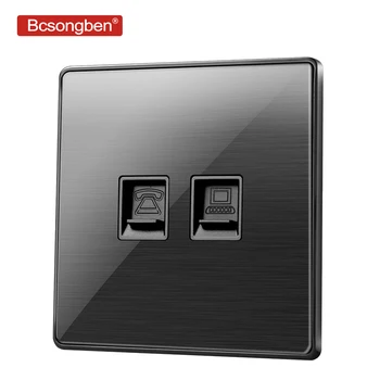 

Bcsongben 2 Gang Weak electricity class wall Black stainless steel acrylic panel Telephone Computer socket outlet kd1-DHDN