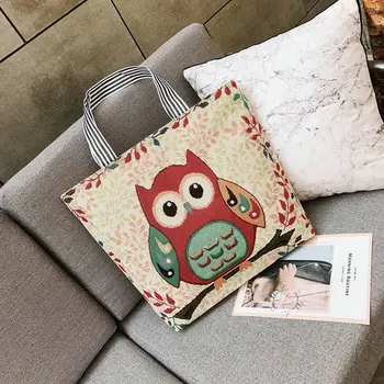 

New canvas bag jacquard cloth bag supermarket shopping bag cartoon embroidered shoulder large capacity handbag