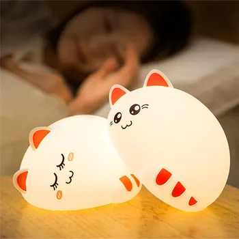 

1 Pcs Cute Cartoon Cat-shaped Lamps Pat Control Rechargeable Silicone USB Night Lights Baby Kids Gifts