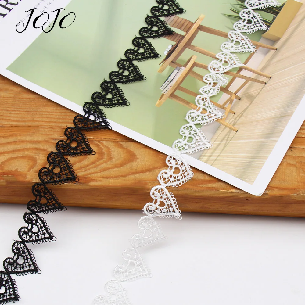 

JOJO BOWS 2y Embroidery Lace Ribbon Solid Heart Love Webbing For Needlework Garment Sewing Home Textile Decoration Supplies