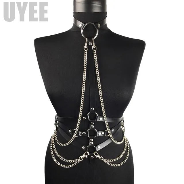 UYEE Sexy Harajuku Belts Women Rave Top Metal Chain Pu Leather Harness