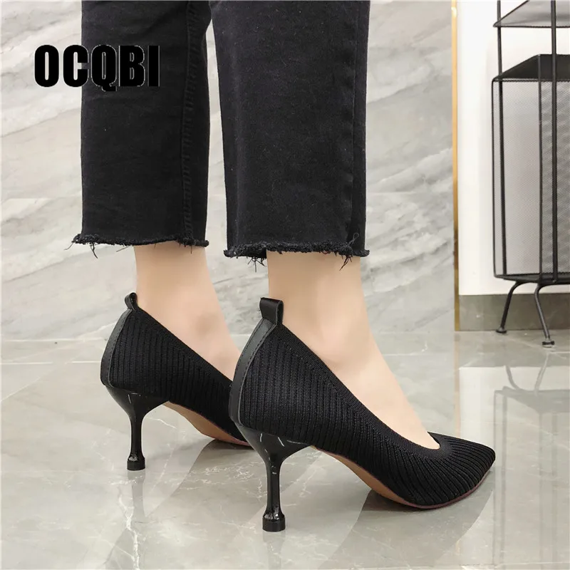 Осенне-весенние хлопковые сапоги, модные эластичные сексуальные туфли для вечеринок, черные открытые женские туфли с острым носком на высоком каблуке, обувь для зрелых женщин, размер 39