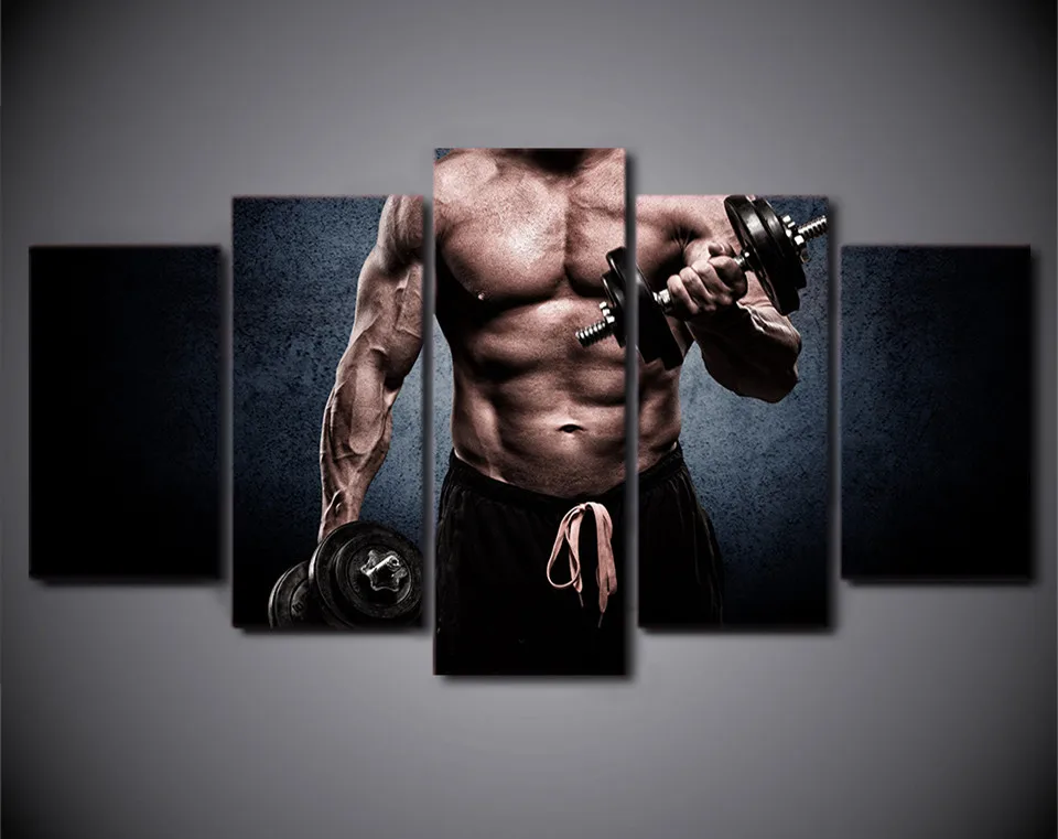 Canvas Painting 5 Piece Wall Art Gym Man Fitness Muscle Barbell