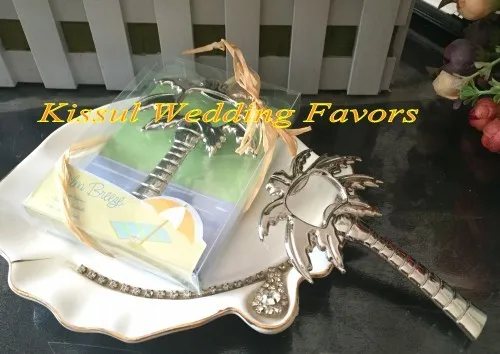 25 Pz/Lotto Beach Wedding Souvenir "Palm Breeze" Chrome Palm Tree Bottle Opener Regalo Di Nozze Per Gli Ospiti E Da Sposa Doccia Favore