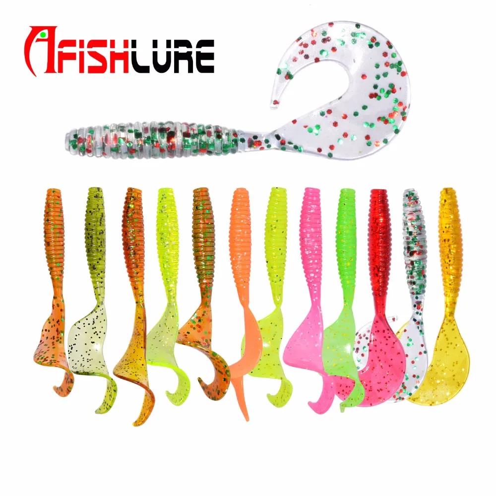 

Fishing Lure 70mm(2.75'') 2g (0.07OZ) Curly Tail Soft Lure Silicon Soft maggot 10pcs/lot Afishlure Plastic bait Jigging Fishing