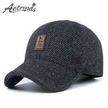 [AETRENDS] Woolen Knitted Design Winter Baseball Cap Men Thicken Warm Hats with Earflaps Z-5000