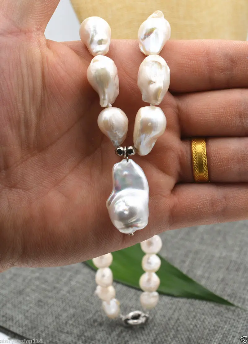 

New 12x15mm Natural South Baroque White Akoya Pearl Necklace Pendant 18