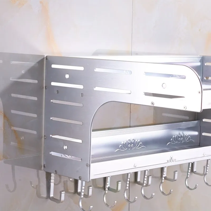  Perforated space aluminum kitchen rack microwave rack 2 gold wall hanger rack shelf oven shelf LU42 - 32867828537