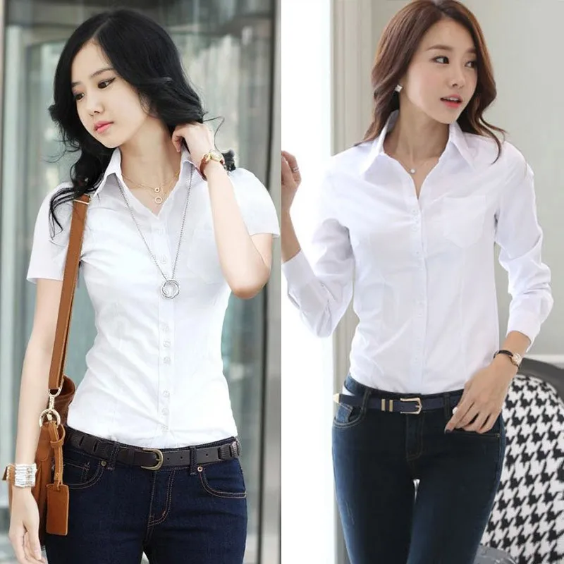 Женская деловая белая блузка с длинным рукавом весна осень|white shirt female|shirt femaleformal