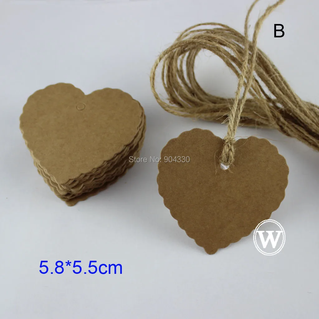 

Free Shipping LANZZAY 100ps Brown 5.8x5.5cm Heart Kraft Hang Tags FREE With Twine Strings Wedding Party Favor Price Gift Cards