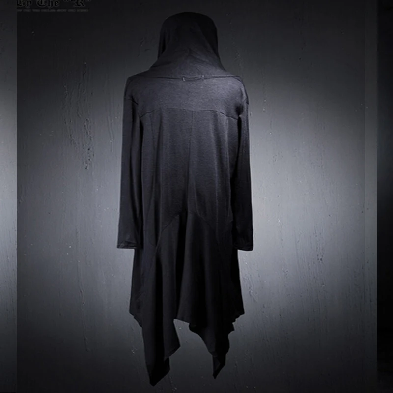 S-4XL Новая мужская мода мод стильный авангардный Темный панк капюшон длинный черный плащ Кардиган Куртка мужская вязаная куртка одежда