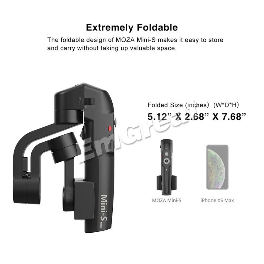 Moza Mini-S Mini S Foldable Pocket-Sized 3-Axis Handheld Gimbal Stabilizer for iPhone XS Max GoPro