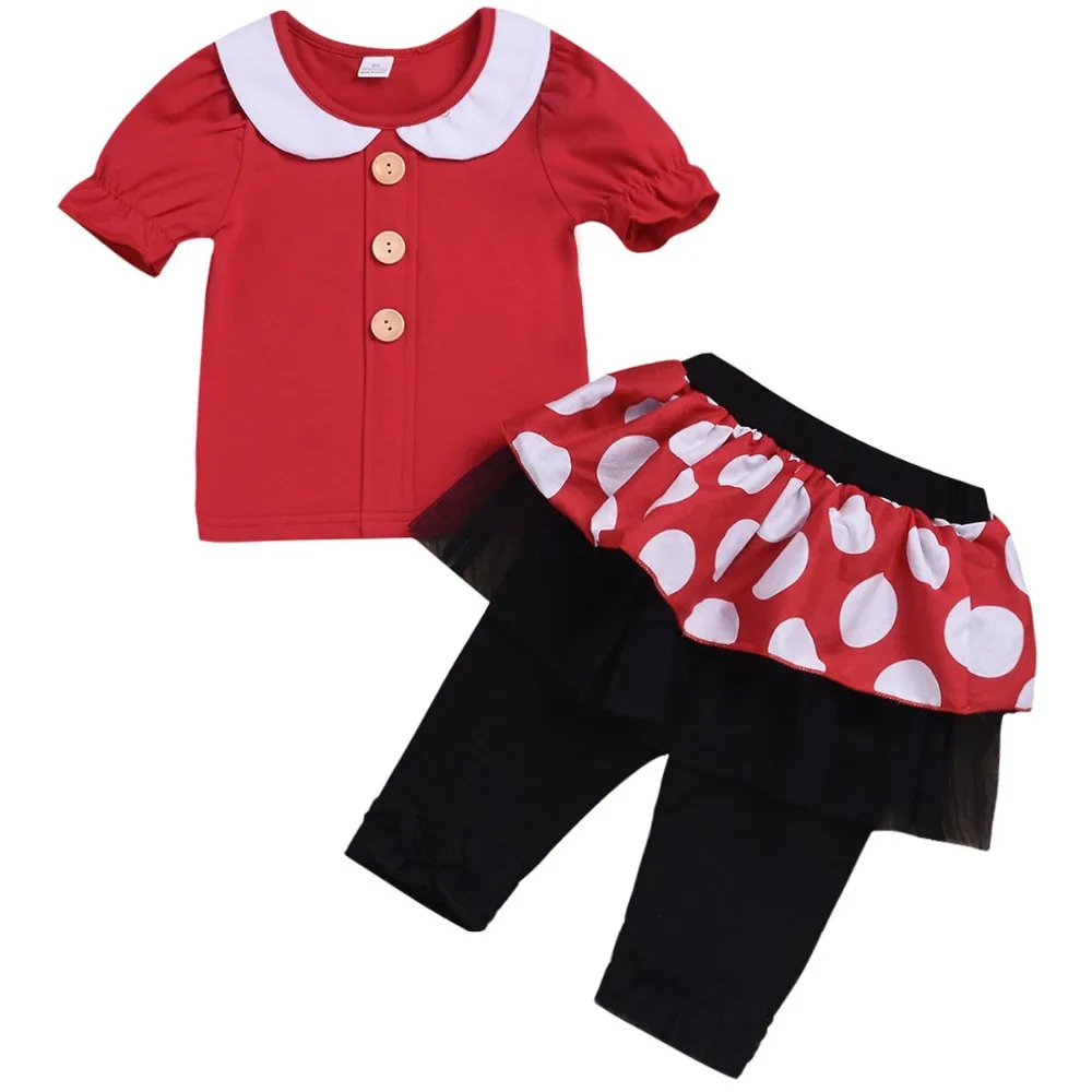 

Baby Girls Minnie Clothes Casual Summer Baby Cute Clothing Sets T shirt+Tulle Polka Dot Skirts Pants 2Pcs For Child Girl Clothes