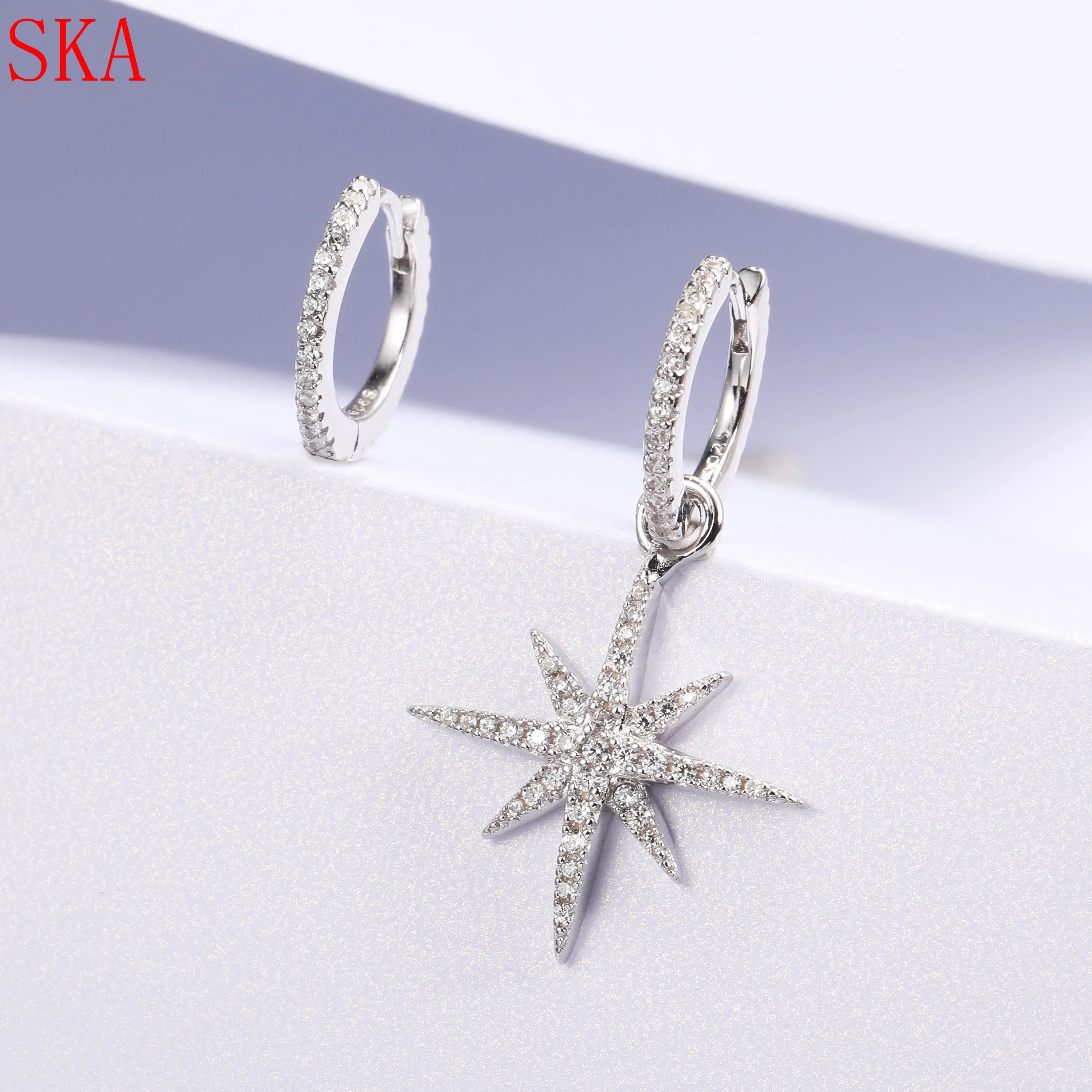 Корейские асимметричные серебряные 925 Хрустальные Винтажные серьги со звездами