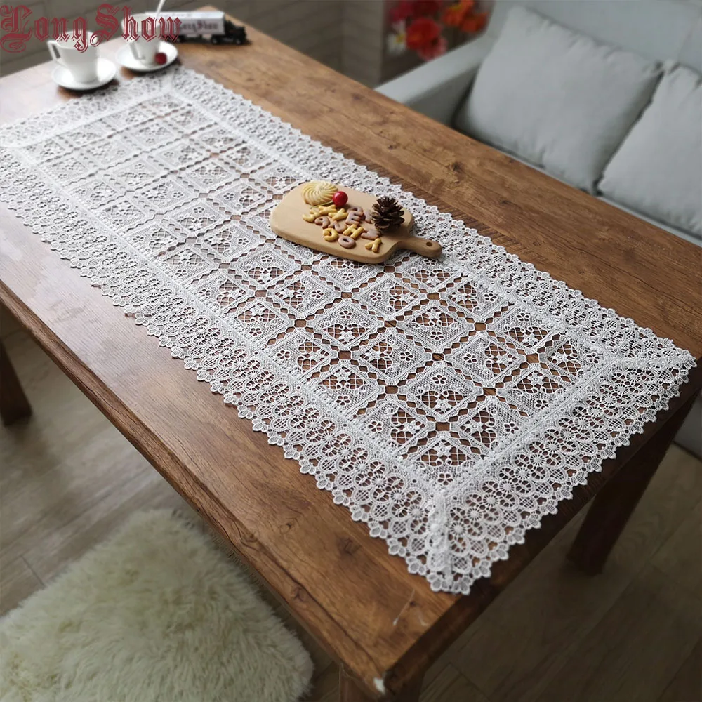 

Home Hotel Banquet Party 2019 Newest Modern Geometric Plaid Design Tuape/Coffee Embroidered 100% Polyester Table Runner