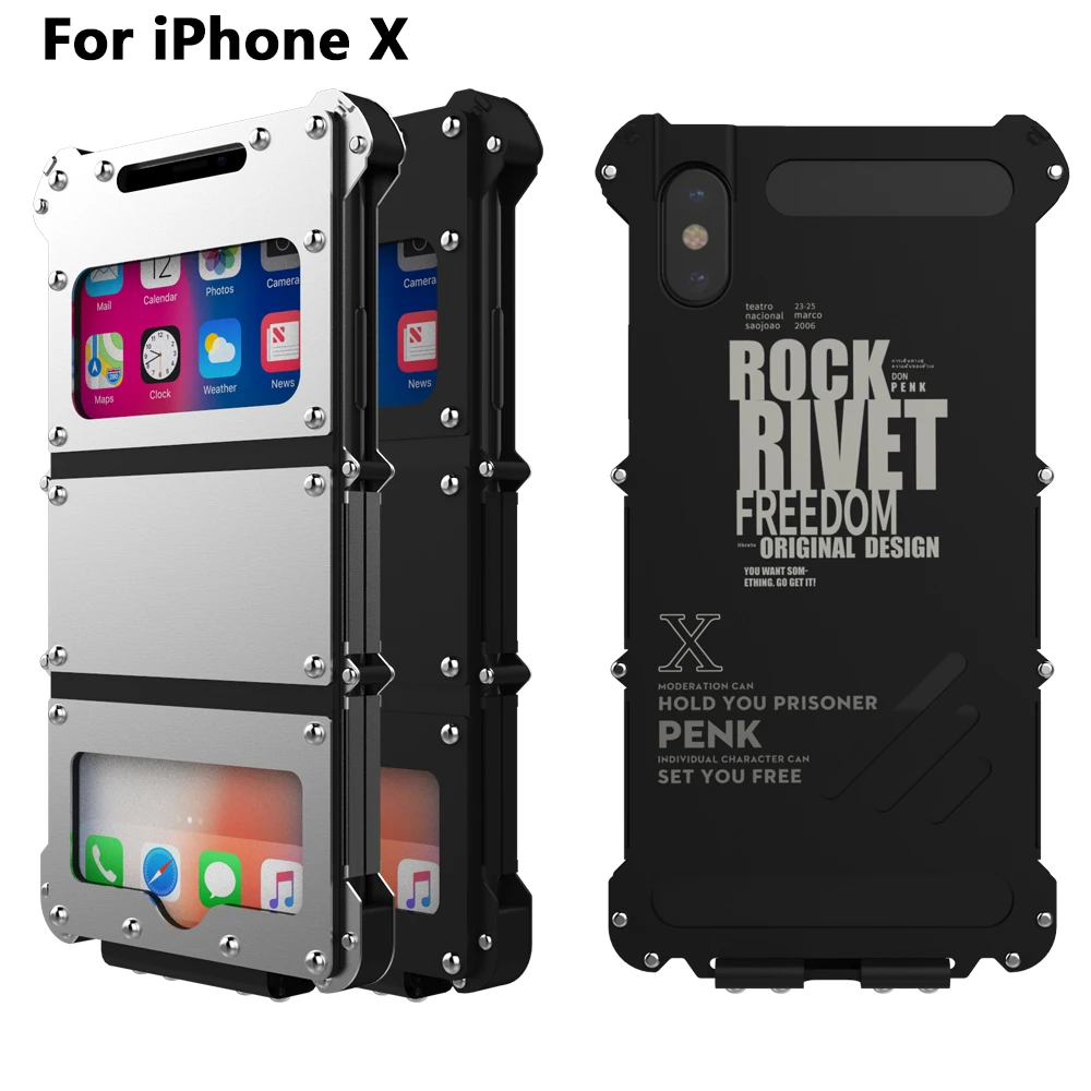 

Armor King Rivet Kickstand Anti-knock Iron Man Metal Flip Case For iPhone X