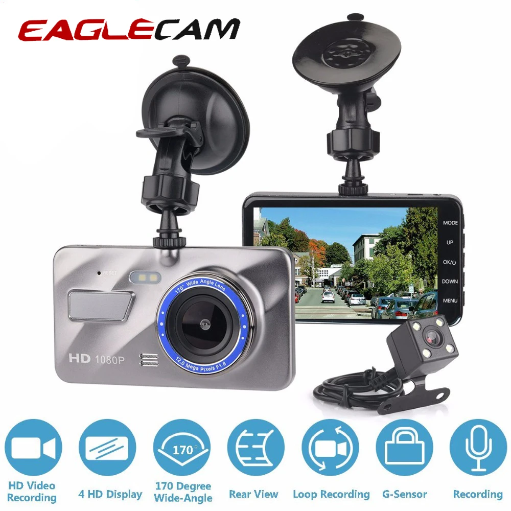 

Car DVR Camera Blue Mirror Dash Cam Dual Lens Full HD 1080P 4" IPS Front+Rear Night Vision Video Recorder Parking Monitor