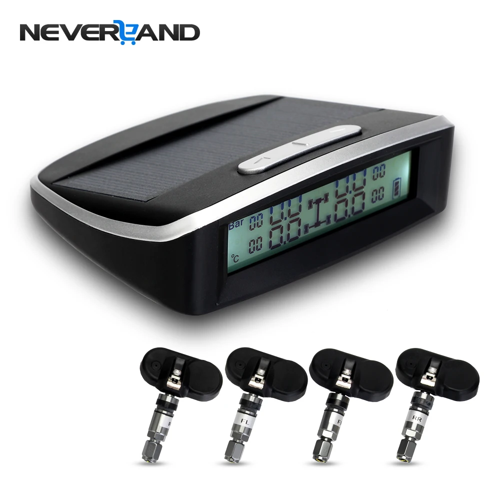 

NEVERLAND TPMS Car Tire Pressure Monitoring System Solar Energy LCD Display 4 Internal Sensor Auto Alarm System Car electronics
