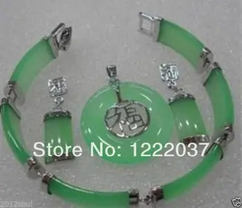 

wholesale Real China green stone silver color pendant bracelet earring set