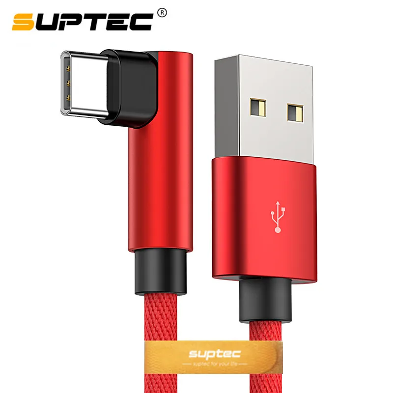 SUPTEC usb type-C 90 градусов 2.4A Быстрая зарядка usb кабель type-c шнур для передачи данных зарядное устройство usb для samsung S8 S9 Xiaomi mi8 mi6 huawei P9