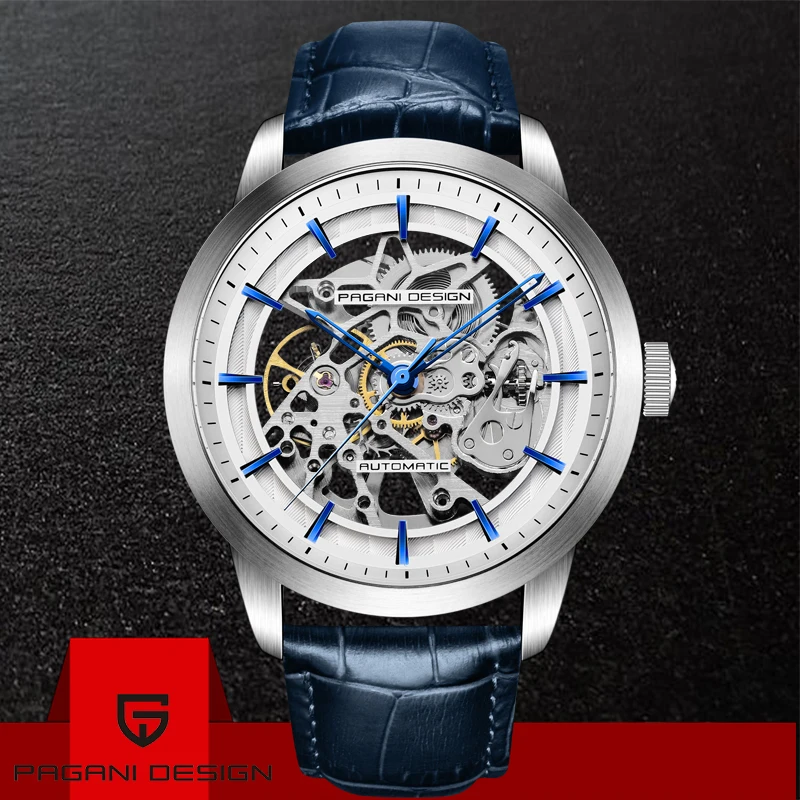$54.99 Pagani Design Brand Fashion Leather Gold Watch Men Automatic Mechanical Skeleton Waterproof