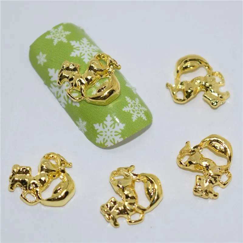 10psc New Golden horse 3D Nail Art Decorations,Alloy Nail Charms,Nails