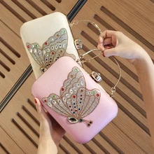 Женские милые клатчи с бабочками и бриллиантами; вечерние сумочки-браслет