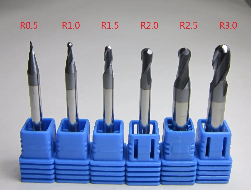 

6PCS radius 0.5 1.0 1.5 2.0 2.5 3.0 HRC45 2 flutes Tungsten Carbide Ball Nose End Mill set L=50MM CNC milling 45HRC mills