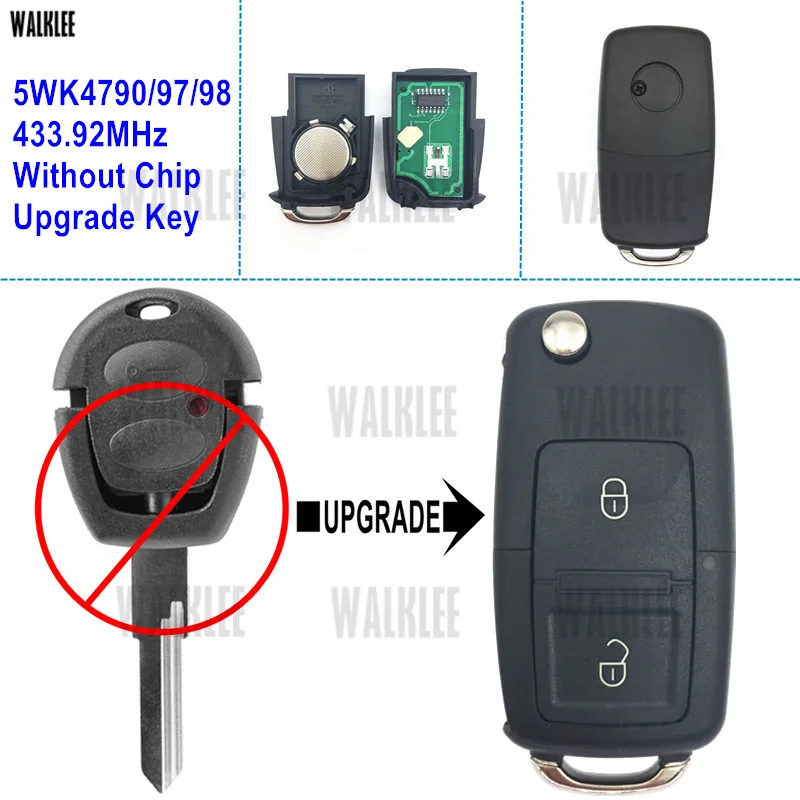 WALKLEE обновление откидной дистанционный ключ подходит для VW/VolksWagen Sharan 5WK4 790/97/98 433 92