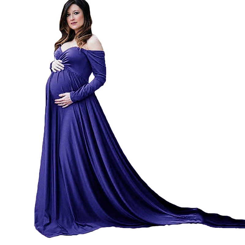 

2019 Maternity Long Dresses Photo Shooting Maxi Long Sleeve Maternity Grown Cotton Pregnancy Dress Maternity Photography Props