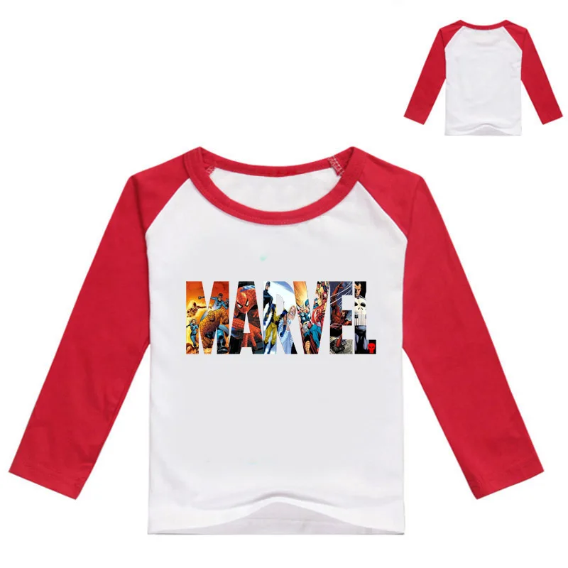 Новая весенняя футболка для маленьких мальчиков с принтом из комиксов Marvel детская одежда детские футболки с длинными рукавами хлопковые топы с рисунками для девочек